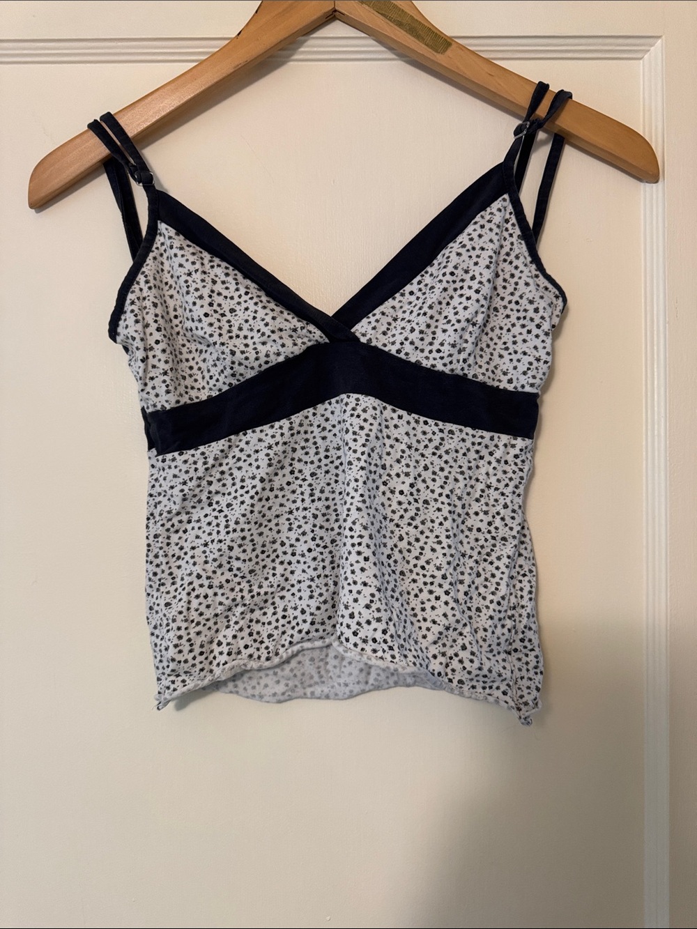 Black & White Spotted V-Neck Camisole with Contrast Trim